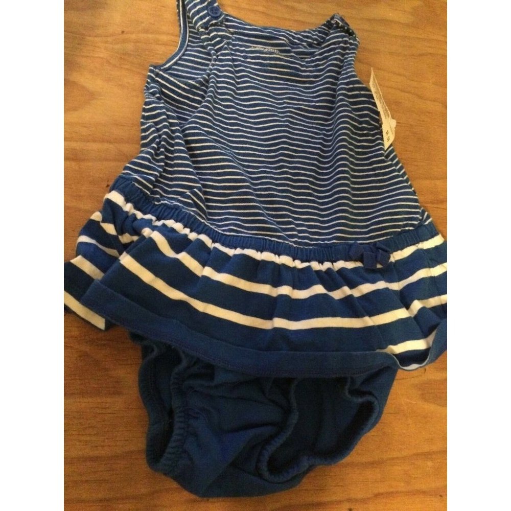 BabyGap Blue and White Striped Cotton Dress 3-6 months GUC Matching Bloomers